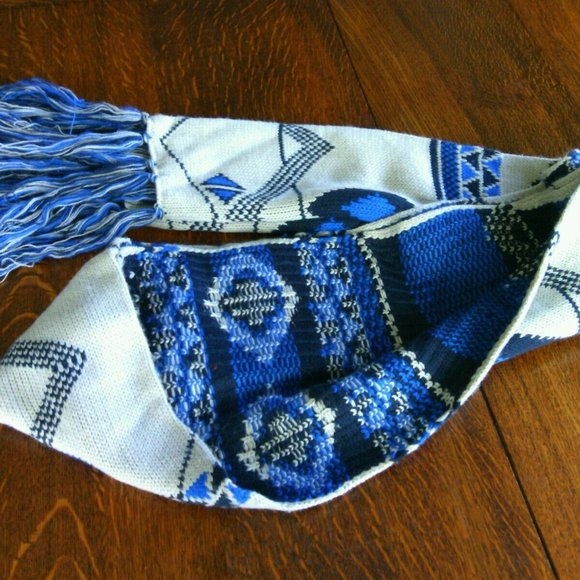 Long Soft Scarf Aztec Style Face Ear Protection Neck Knitwear Blue & Gray Unisex - Picture 10 of 16